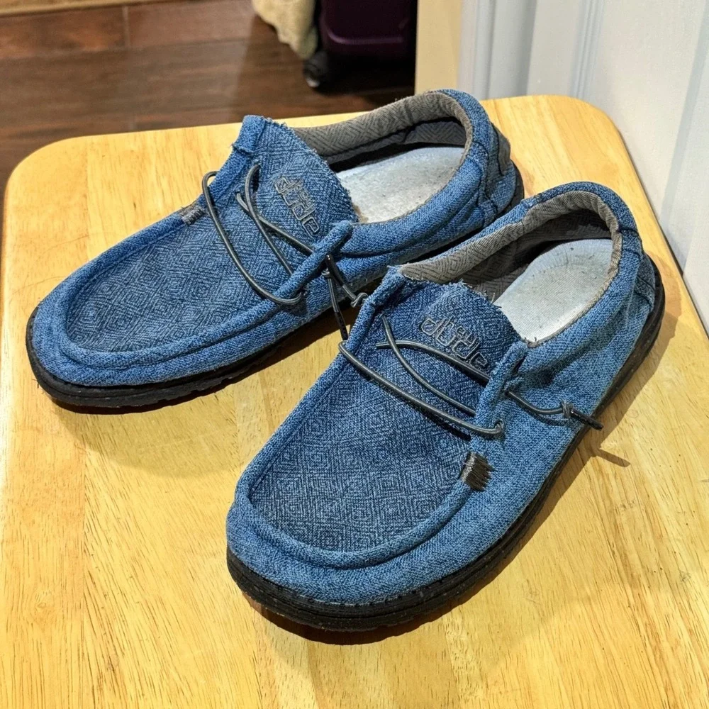 Hey Dude Wally Eco Linen Eclipse Blue Mens 8 Casual Slip On Loafers 112472771